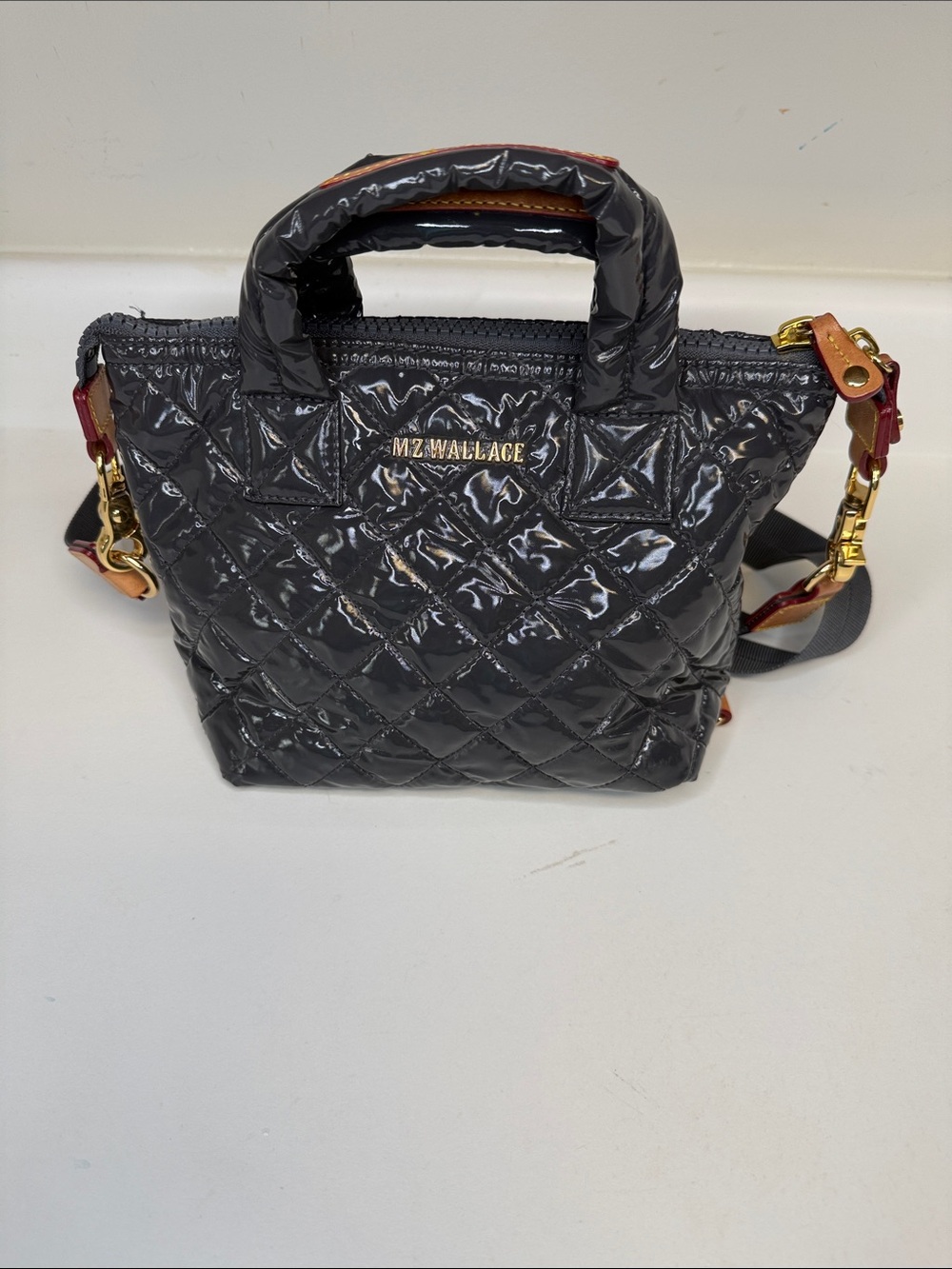 MZ Wallace Gray lacquer micro sutton crossbody